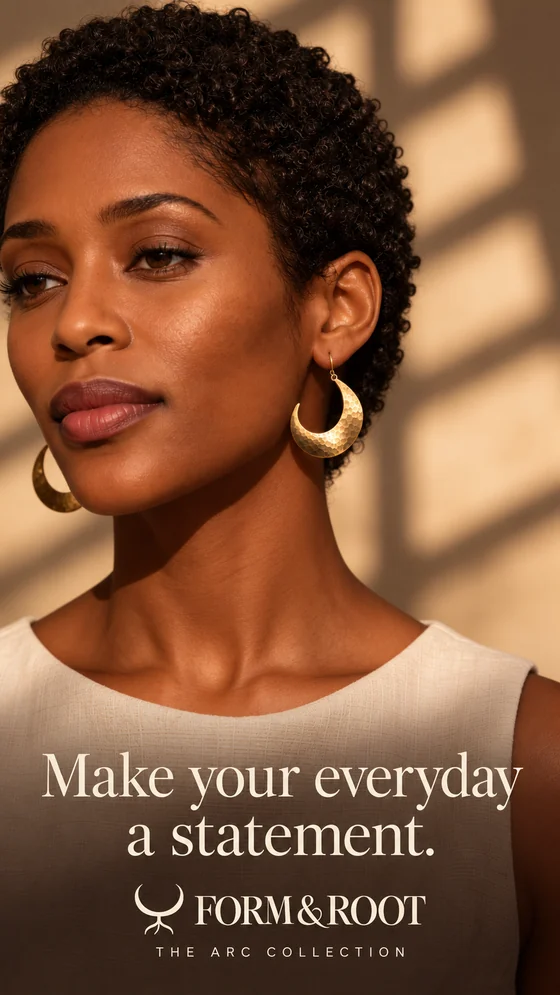 FORM & ROOT lifestyle portrait wearing the earrings
